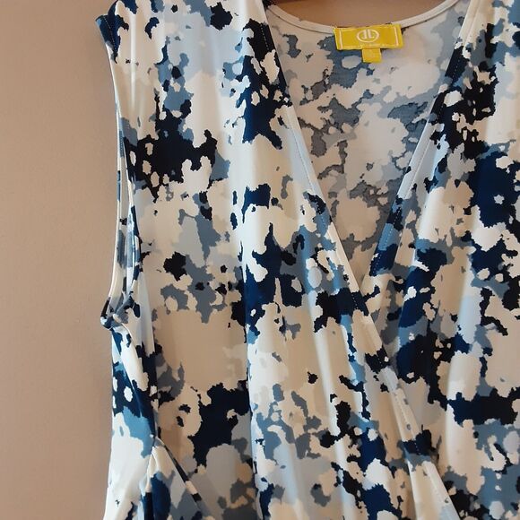 Liz Lange Womens Knit Dress Size Large Blue Multi Floral Sleeveless Wrap Front - Picture 7 of 11